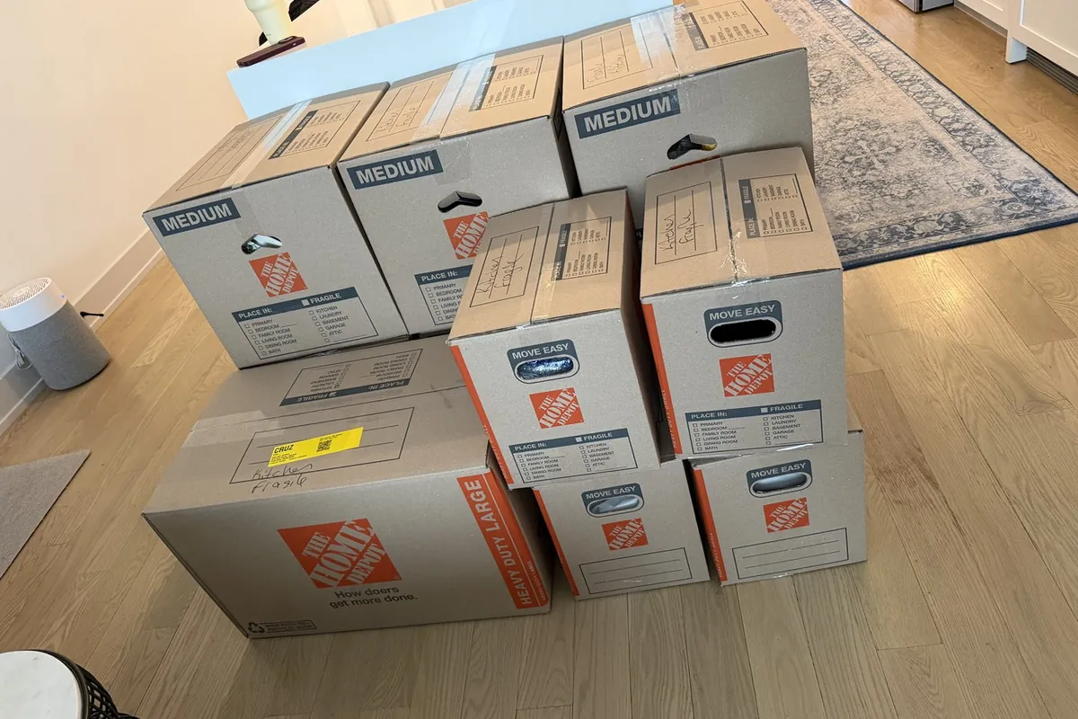 Boxes packed and labeled, ready for the move