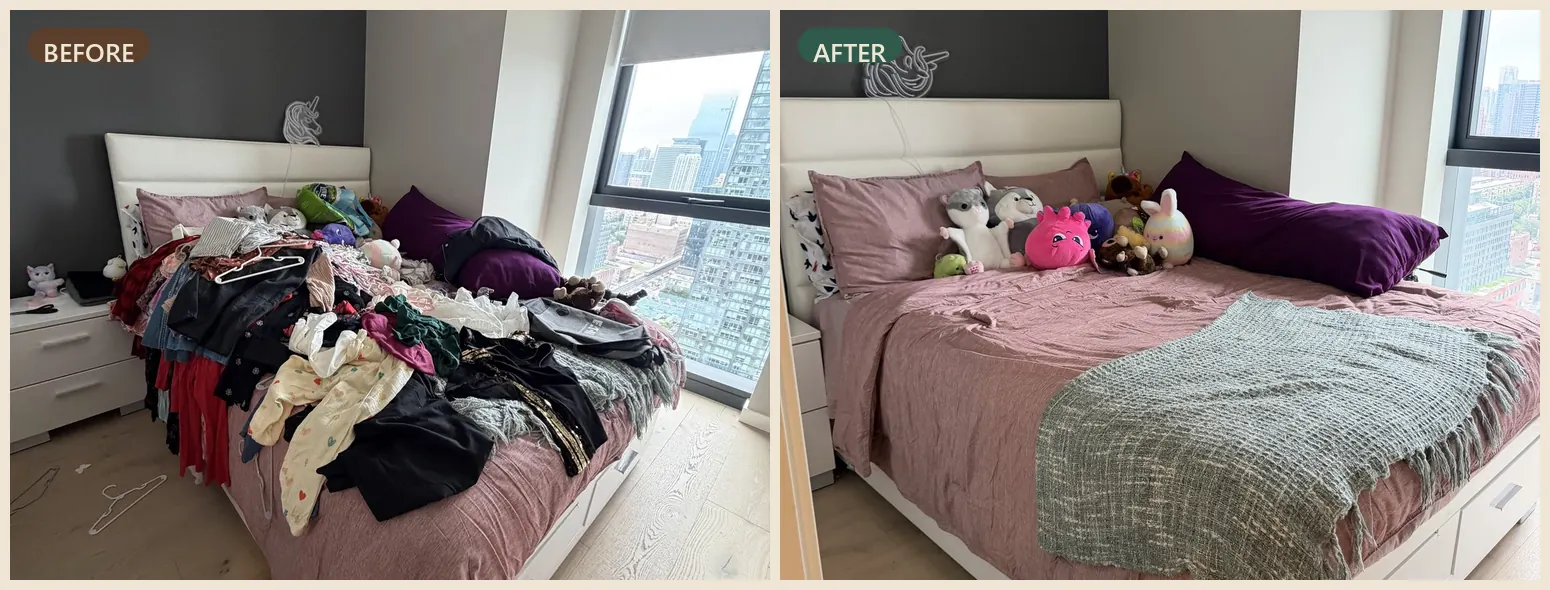 Bedroom before and after organizing