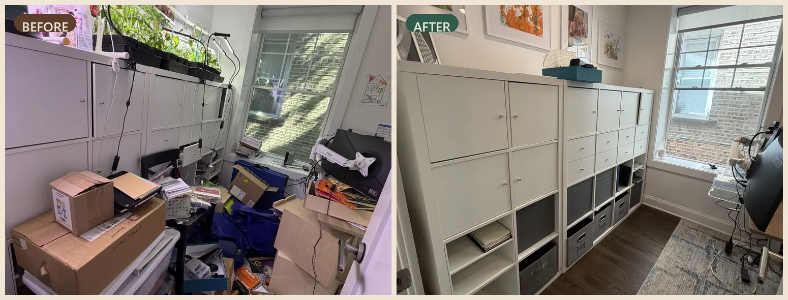 Storage room before and after organizing