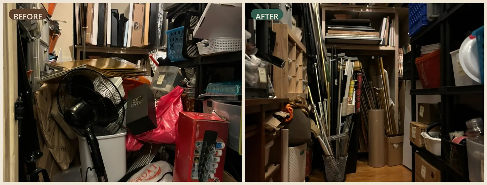 Utility shelving before and after organizing